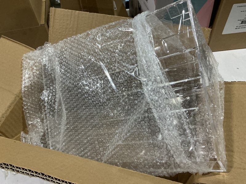 Condition photo showing New/Like New for Menkxi 5 Tier Greeting Card Display Stand 12.5 x 7 x 9.5 Inch Clear Acrylic Sticker Organizer Rack for Vendors Counter Retail Stores Postcard Gifts for Christmas