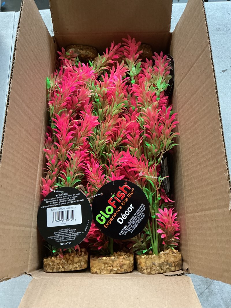 Condition photo showing New/Like New for GloFish Green and Pink Large Fluorescent Under Blue LED Light Decor Aquarium Plant set of 6