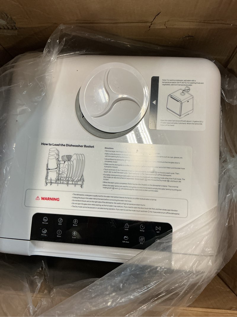 Condition photo showing As Is for HAVA Countertop Dishwasher, 8 Wash Programs NEW Upgraded Model Portable Dishwasher with Child Lock & Delayed Start Function, 5L Water Tank for Apartments, Dorms, and RVs - No Hookup Needed snow white