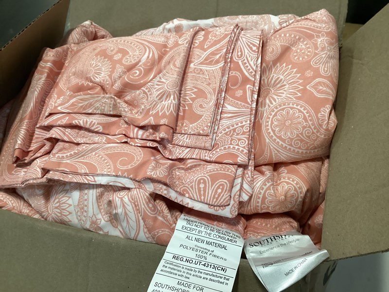 Condition photo showing As Is for King Comforter Set -7 Pieces Pink Floral Comforter Set for All Seasons, Bed in a Bag King with Botanical Flowers Comforter, Sheets, Pillowcases & Shams Rose King