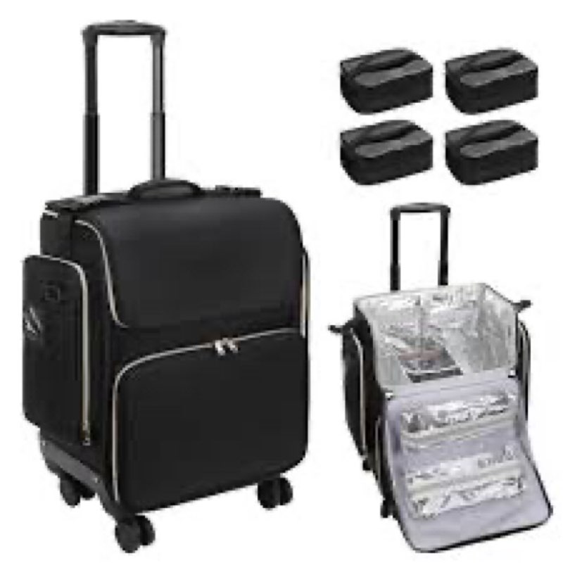 ocheal hairstylist traveling case with 4 clear travel makeup bags set, cosmetic makeup trolley train