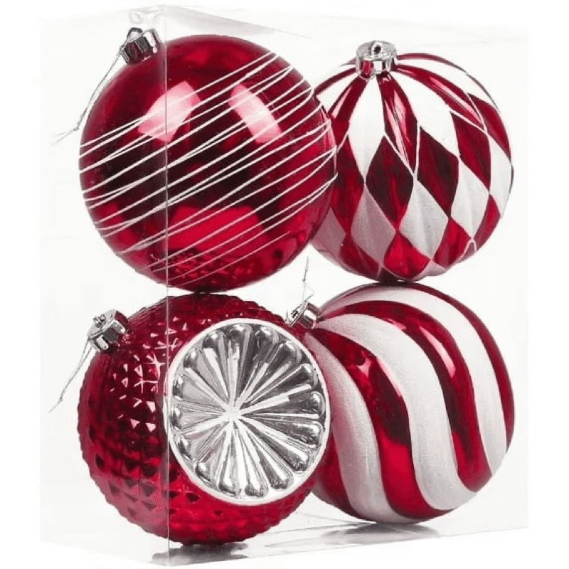 3 pcs, Valery Madelyn 4ct 5.9\" Christmas Ornaments, Red White Christmas Ball Ornaments for Holiday Party Decor