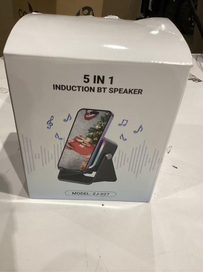 Condition photo showing New/Like New for Induction Speaker with Phone Stand 5 in 1 Wireless Induction Bluetooth Audio for iPhone Android Phone Speakers Amplifier with Rechargeable Colorful Light, Birthday Gifts for Men Women Teens (Black)