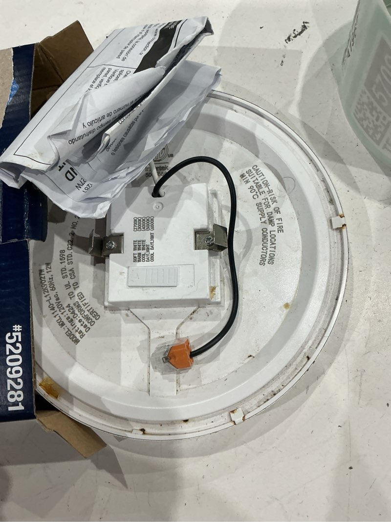 Condition photo showing As Is for project source 1-light matte white led flush mount light