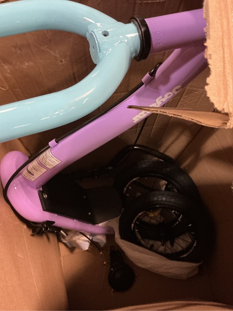 Condition photo showing As Is for joystar kick scooter for kids 5+ teens & youth, lightweight kids scooter with adjustable handlebar, 2 wheel scooter for boys & girls, 12" inflatable wheels rear drum brakes purple