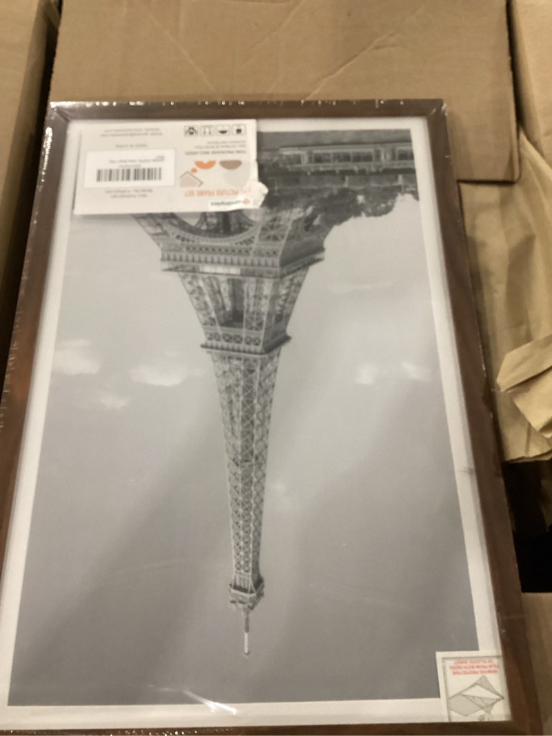 Condition photo showing Good Condition for upsimples 12x18 picture frame, display pictures 11x17 with mat or 12x18 without mat, wall hanging photo frame, brown, 1 pack brown 12x18