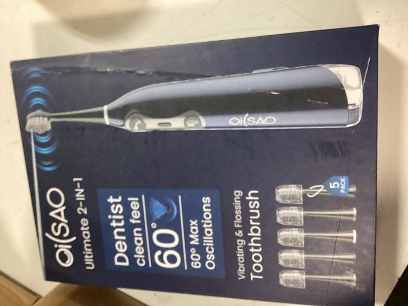 Condition photo showing New/Like New for 3-in-1 Flossing Toothbrush-Flosses, Vibrates and Oscillates, Electric Toothbrush with Water Flosser Equipe 5 Brush Heads, Plaque Removal for Sensitivity, Braces-Blue Black & Blue