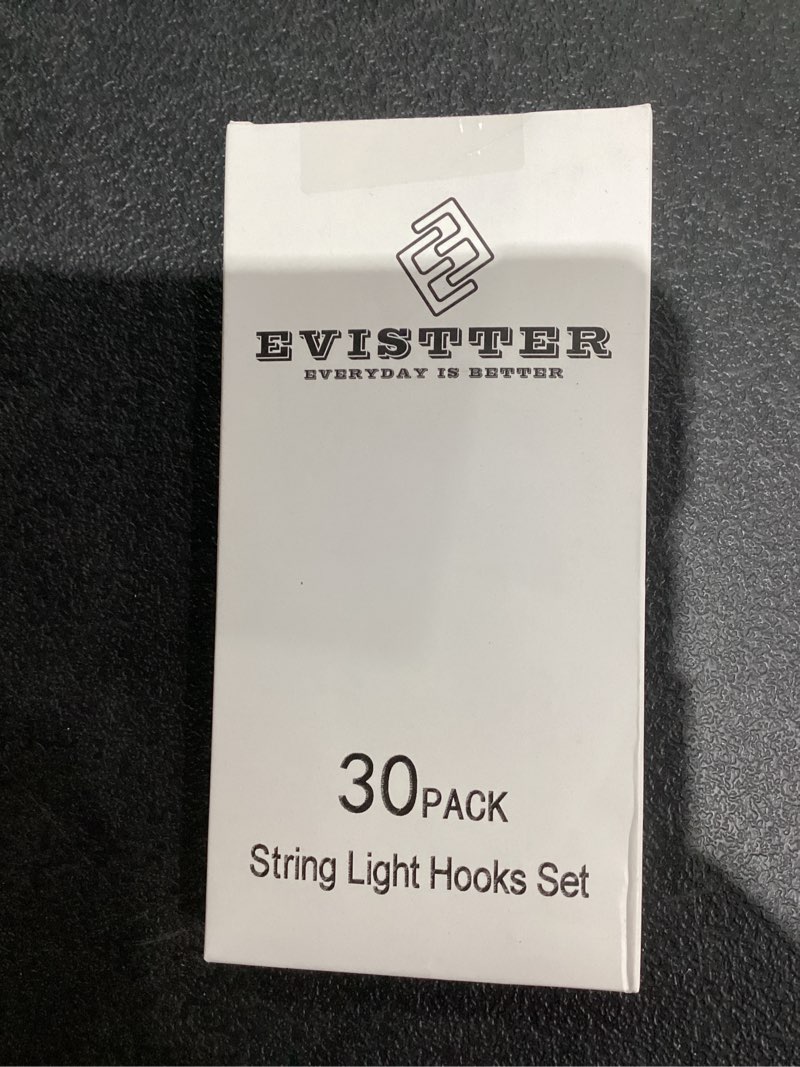 Condition photo showing New/Like New for Evistter 30 Pack String Light Hooks Outdoor,Hooks for Outdoor String Lights,Q Hanger Hooks Outdoor for Decoration Hanging