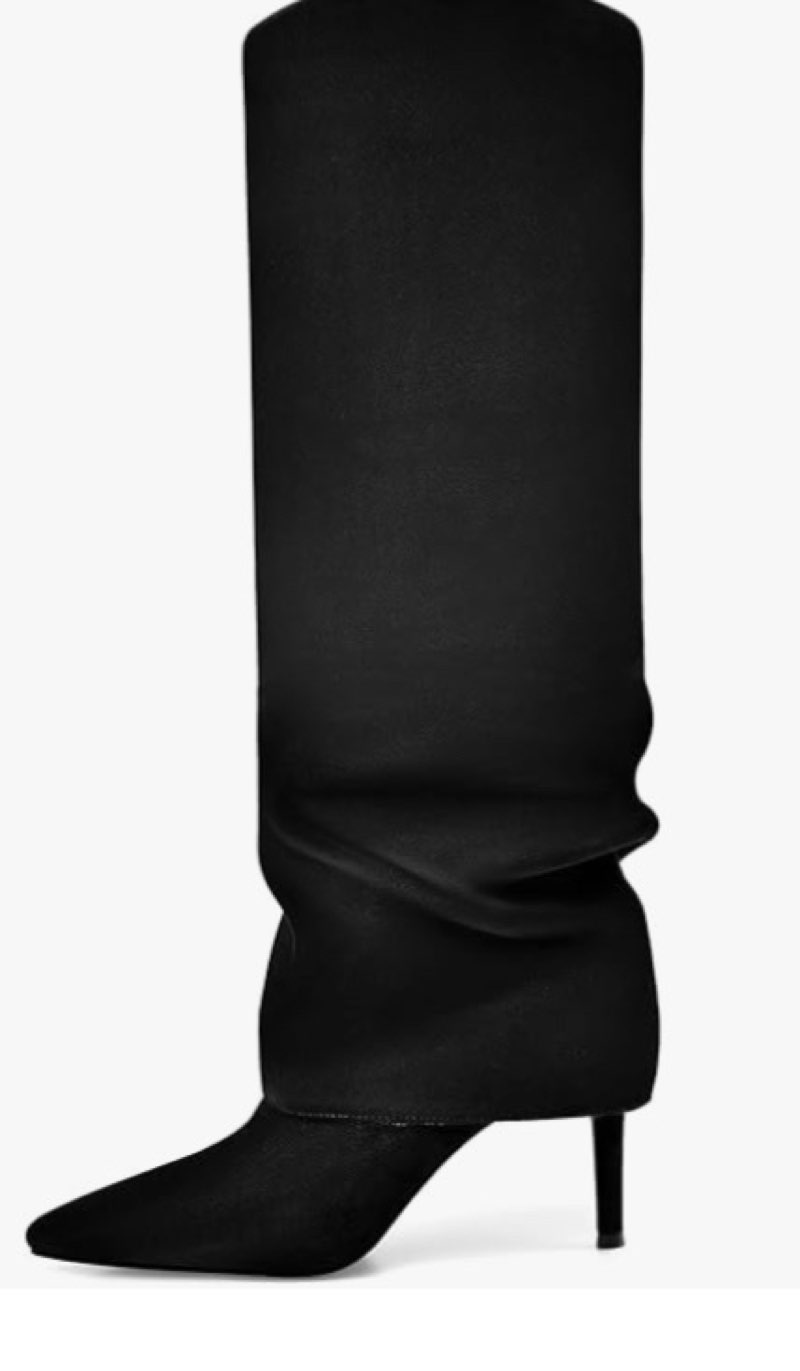 (( Size 7))Vaslemuse Womens Knee High Boots Fold Over Stiletto Heels Slouchy Boots Pointed Toe Sexy Long Boots