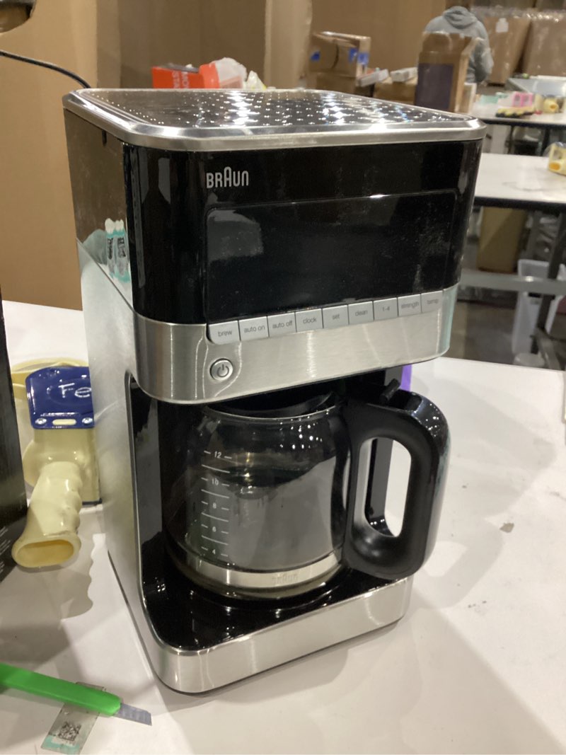 Condition photo showing As Is for Braun BrewSense 12 Cup Drip Coffee Maker - Pause & Pour Mid Brew, Coffee Machine with 24-Hour Timer & Clock, Bold & Regular Strength, 1-4 Cup Functions, Self Clean, Auto Shutoff, Stainless Steel Silver