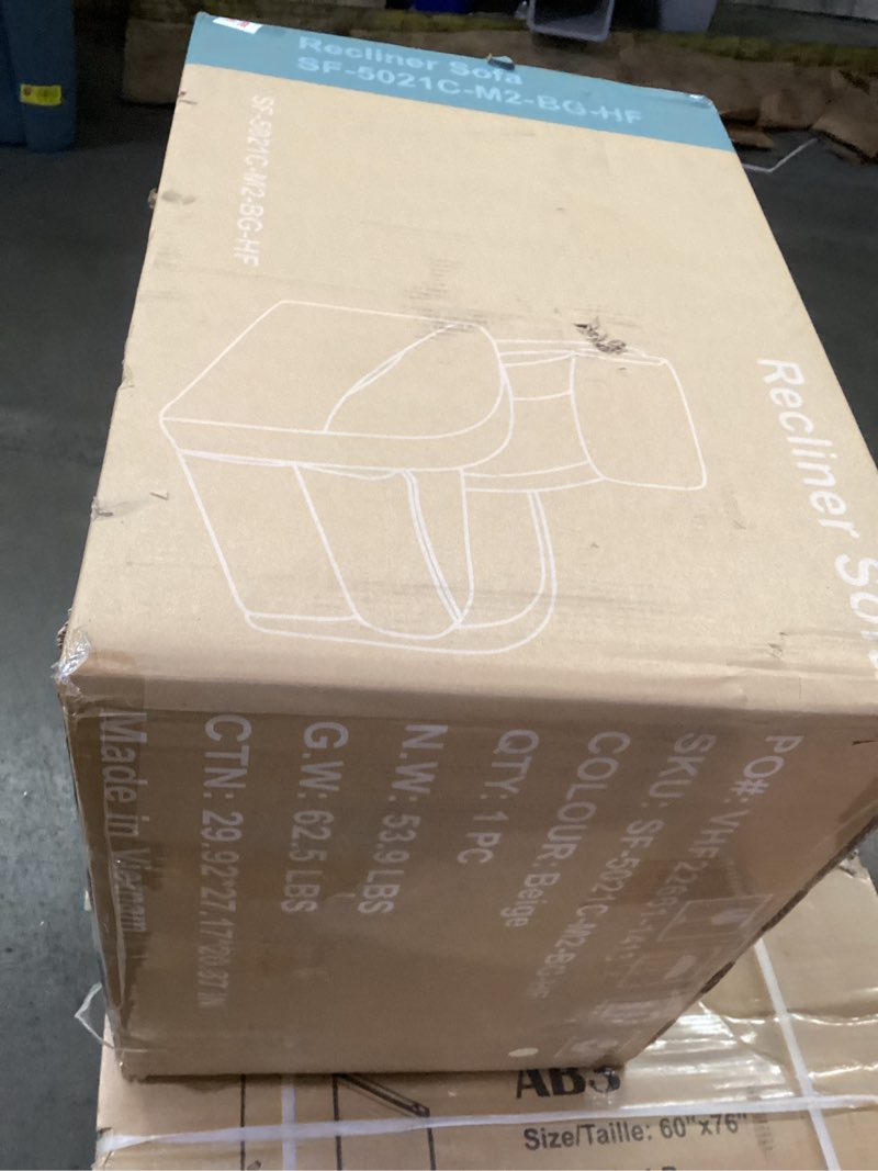 Condition photo showing As Is for color beige *sweetcrispy recliner chair pu leather recliner sofa no massage, home theater seating with lumbar support, adjustable push back overstuffed high-density sponge reclining for living room, beige *34.3\\\"d x 26.7\\\"w x 38.6\\\"h (no massa