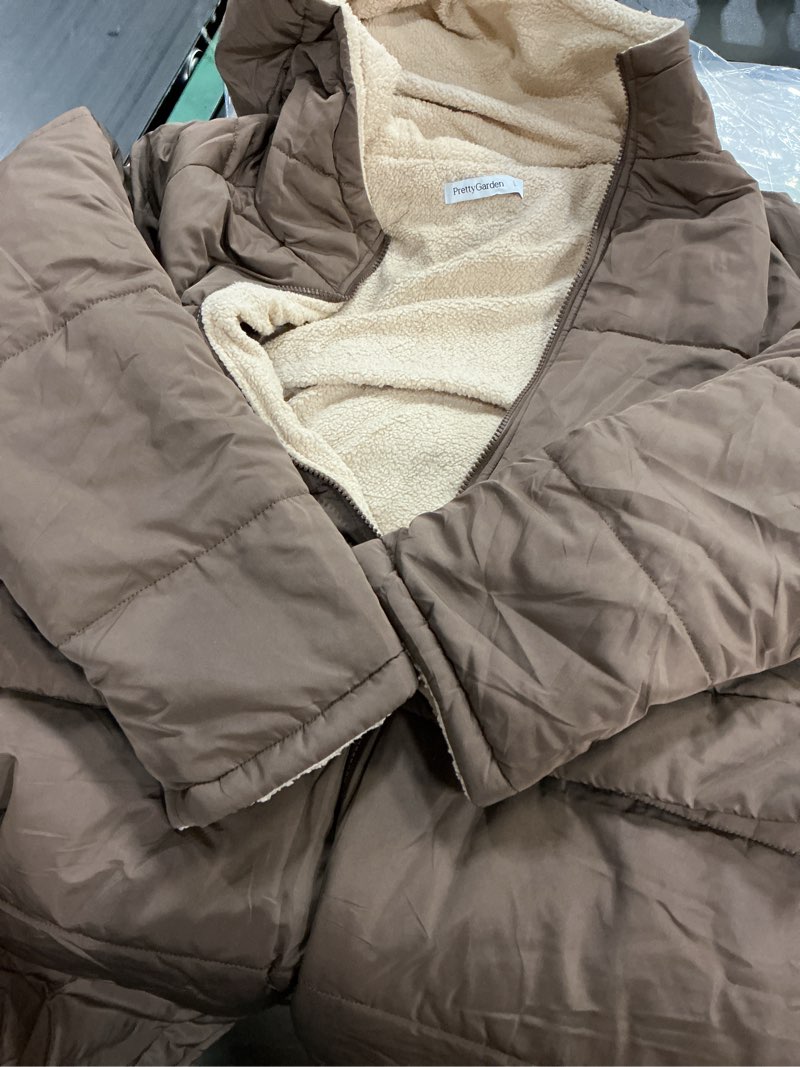 Condition photo showing As Is for (size:l)prettygarden women's 2026 winter fashion clothes oversized shearling fleece long coats jackets large dark coffee