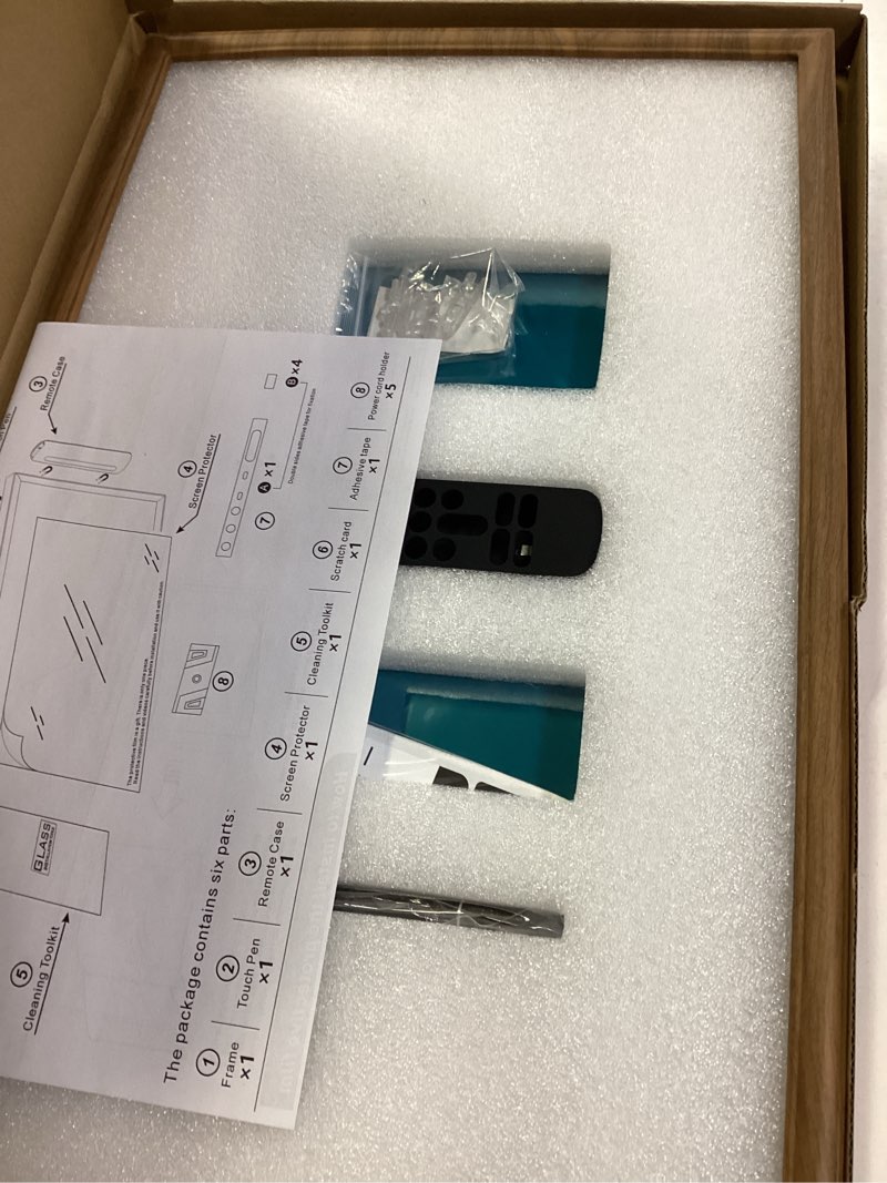 Condition photo showing New/Like New for Wooden Frame with Magnet for Echo Show 21, Screen Protector, Magnet Stylus Pen,Magnet Remote Control(Light Brown)