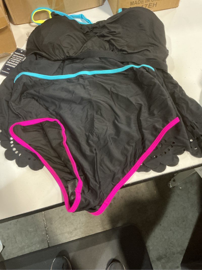 Condition photo showing Good Condition for ( size xl) blooming jelly tummy control tankini swimsuits for women two piece bathing suit modest cut out beach swim suit 2026 black neon multi x-large