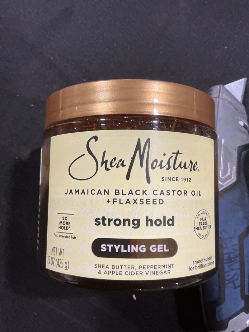 Condition photo showing As Is for SheaMoisture Strong Hold Styling Gel+Flaxseed Jamaican Black Castor Oil Gives Controlled Style,AllDay Hold,Infused With Castor Seed Oil,SheaButter & Indulgent Scent ParabenFree AntiFrizz Hair Gel 15oz | Jamaican Hair Styling Agent