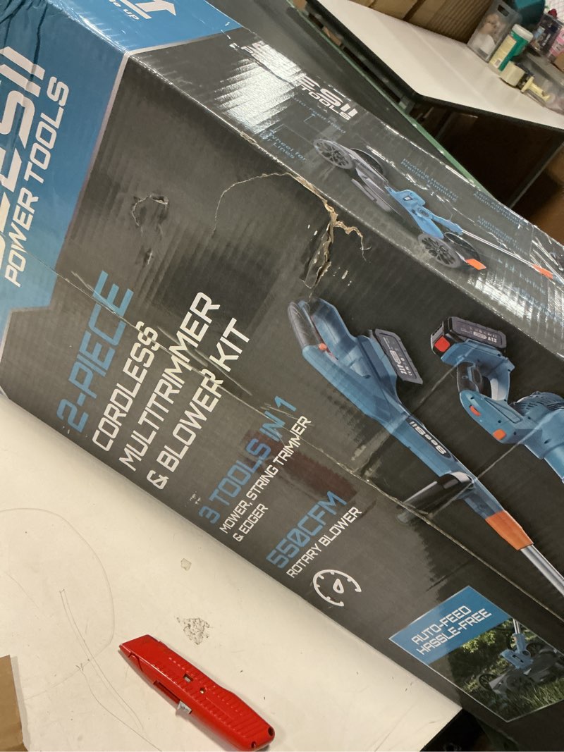 Condition photo showing Good Condition for Similar SEESII Electric String Trimmer and Leaf Blower Combo Kit, 3 in 1 Cordless Weed Wacker Grass Eater with 1.3\"/2.1\" Height, Battery 12\" Lawn Mower & Rotary Handheld Blower with 5-Speed for Yard Lawn Blue