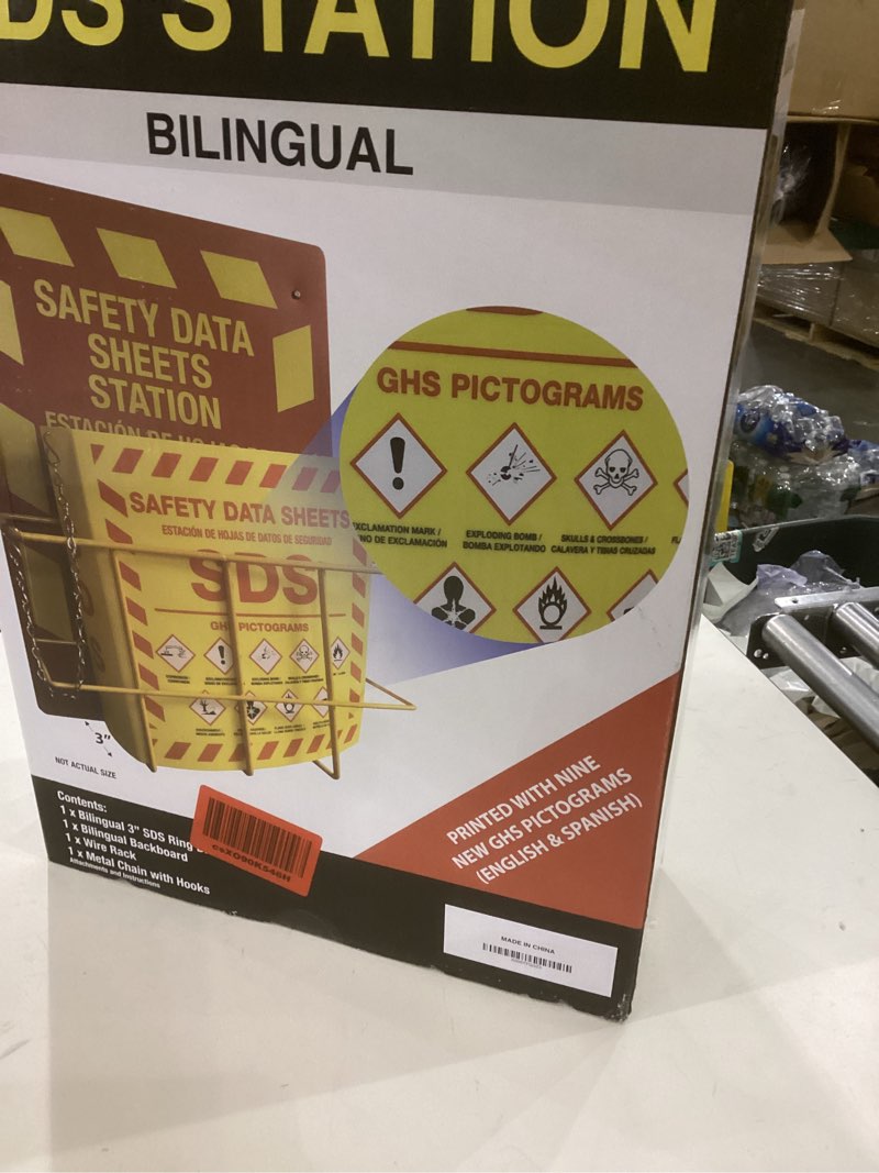 Condition photo showing Good Condition for Bilingual Right to Know SDS Center Wire Rack and 3" Binder with 2020 Updated GHS Pictograms