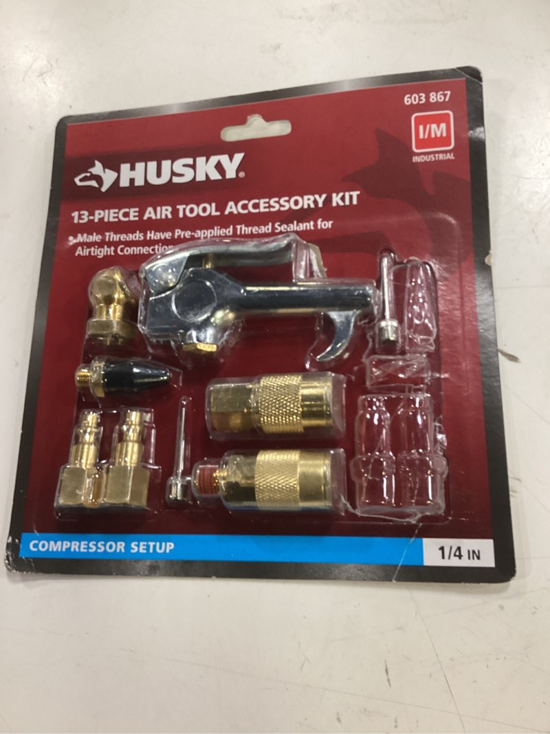 Condition photo showing As Is for air compressor kit 1/4 i/m 13pc