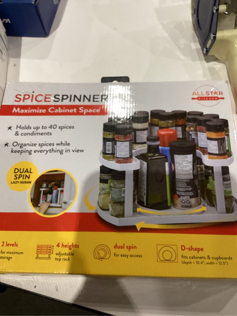 Condition photo showing As Is for Allstar Innovations Spice Spinner Two-Tiered Spice Organizer & Holder That Saves Space, Keeps Everything Neat, Organized & Within Reach With Dual Spin Turntables
