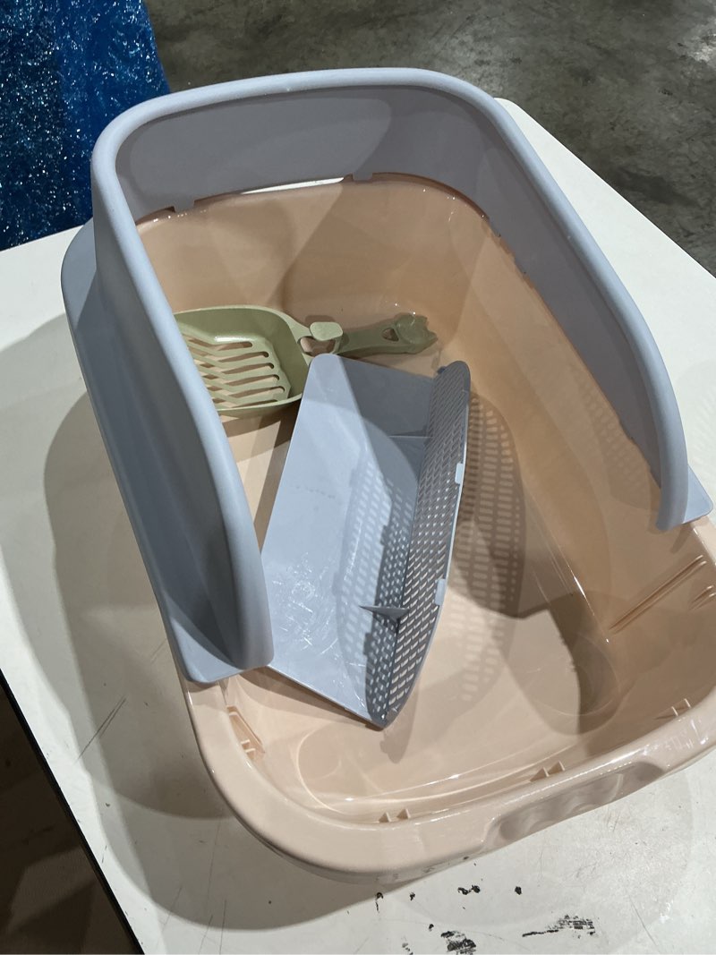 Condition photo showing Good Condition for large cat litter box,open top cat litter tray with scoop,semi-enclosed anti-splash box,cat sandbox cat toilet (large, grey/semi-closed)