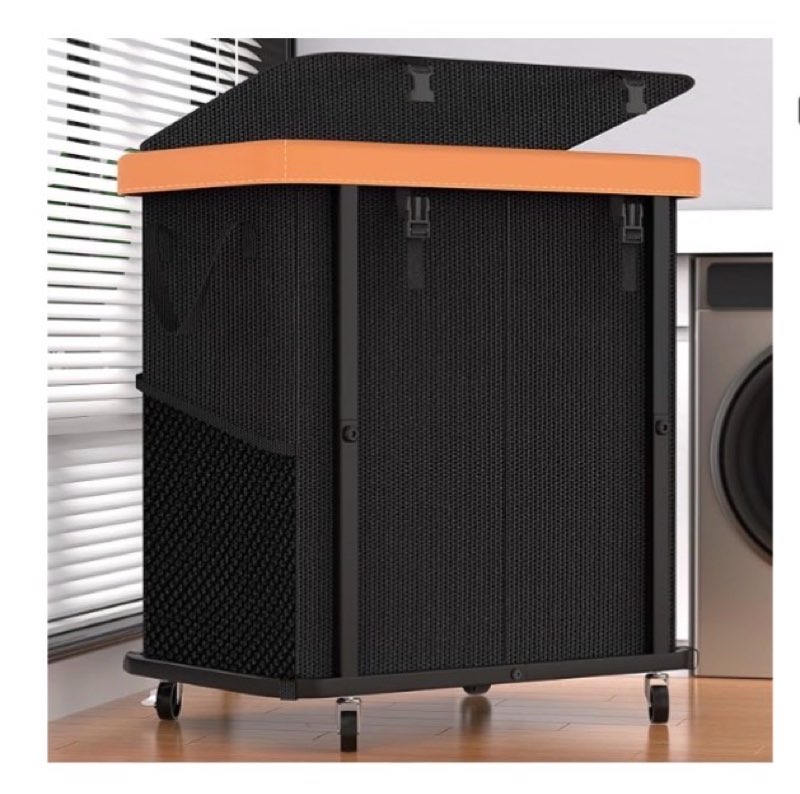 190l (50 gal) large fashion laundry basket with wheels, leather patchwork rolling hamper carts, stur