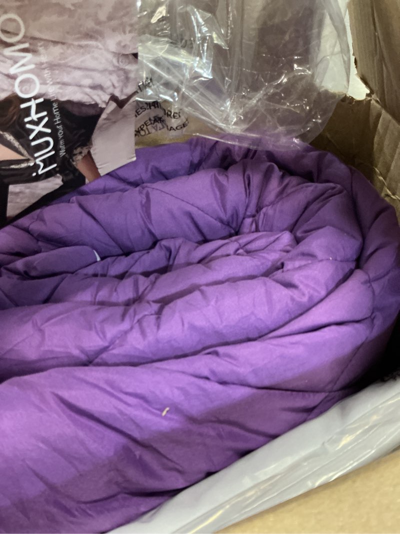 Condition photo showing As Is for muxhomo 7 pieces queen comforter set, reversible bed in a bag queen size, all season bedding set with comforter, flat sheet, fitted sheet, pillowcases & shams, purple & lavender queen (88"x88") purple/lavender