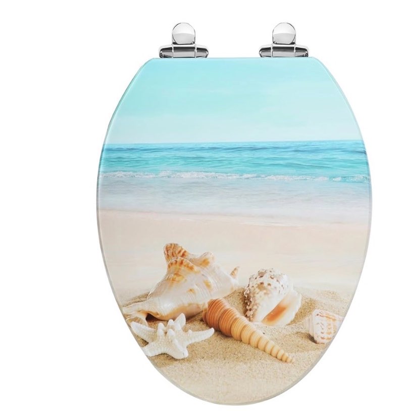 angol shiold elongated toilet seat molded wood toilet seat with quietly close and quick release hinges, easy to install also easy to clean (elongated, beach)