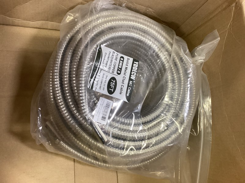 Condition photo showing Good Condition for 75ft 8/3 Metal Clad (MC) Cable with Ground, 8 Gauge Electric Wire with Aluminum Armor, Solid Bare Co