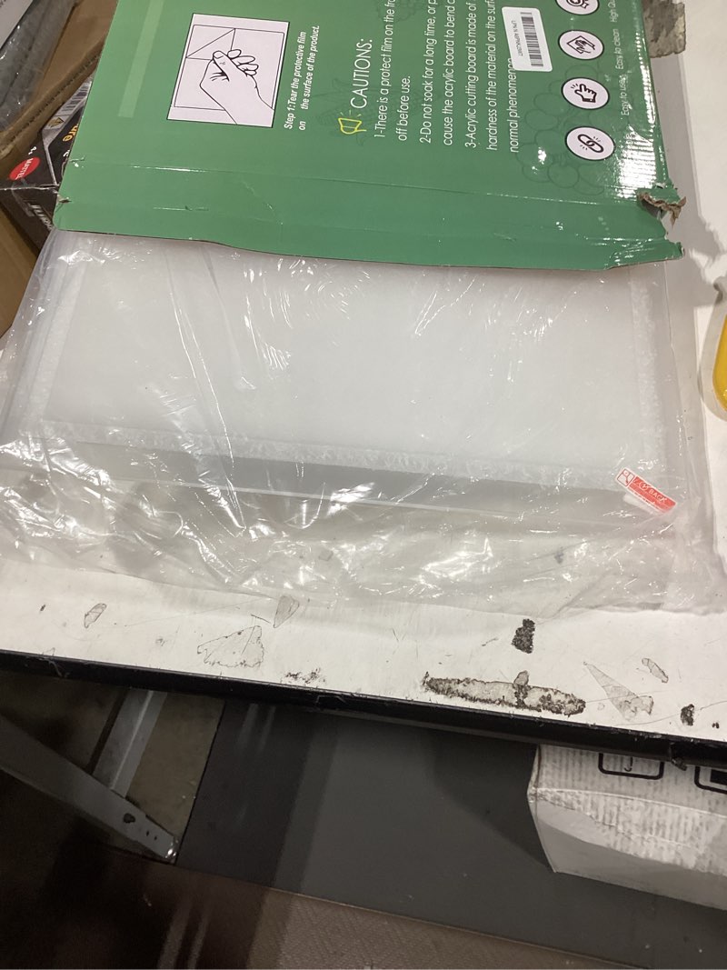 Condition photo showing New/Like New for acrylic cutting board with juice groove, non slip clear cutting board with counter lip, 17.5x13.5 inch cutting boards for kitchen countertop, dough mat, kitchen gadgets 2024, gifts for women clear with juice groove 17"l x 13.4"w