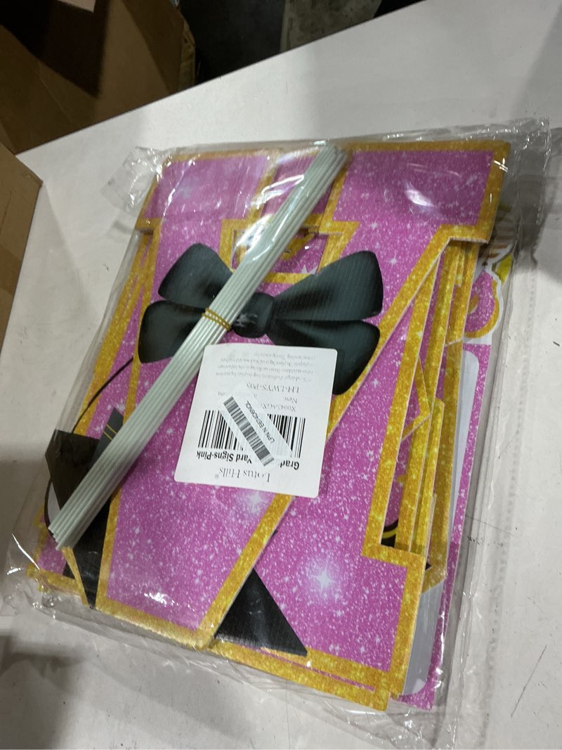 Condition photo showing Good Condition for graduation decorations 2026 pink, 11 pcs graduation yard signs class of 2026, 15" large shimmering grad signs for lawn garden pathway, high school college senior grad party decor outdoor pink and gold