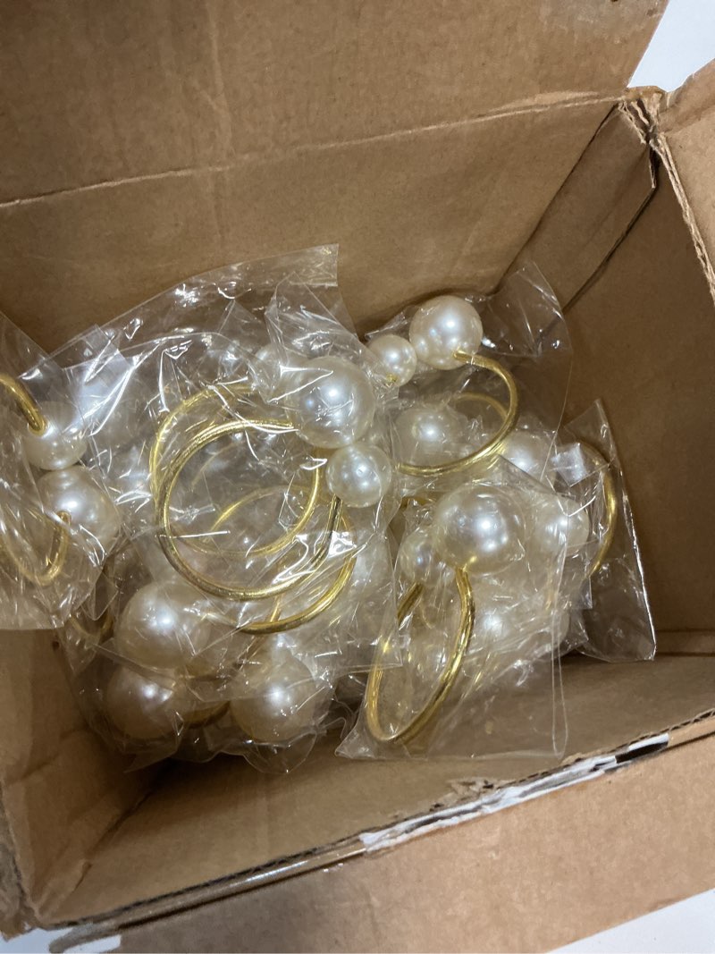 Condition photo showing Good Condition for sliner 50 pcs pearl napkin rings set gold napkin ring holders delicate serviette ring buckle for wedding thanksgiving christmas family gathering birthday banquet party table supplies