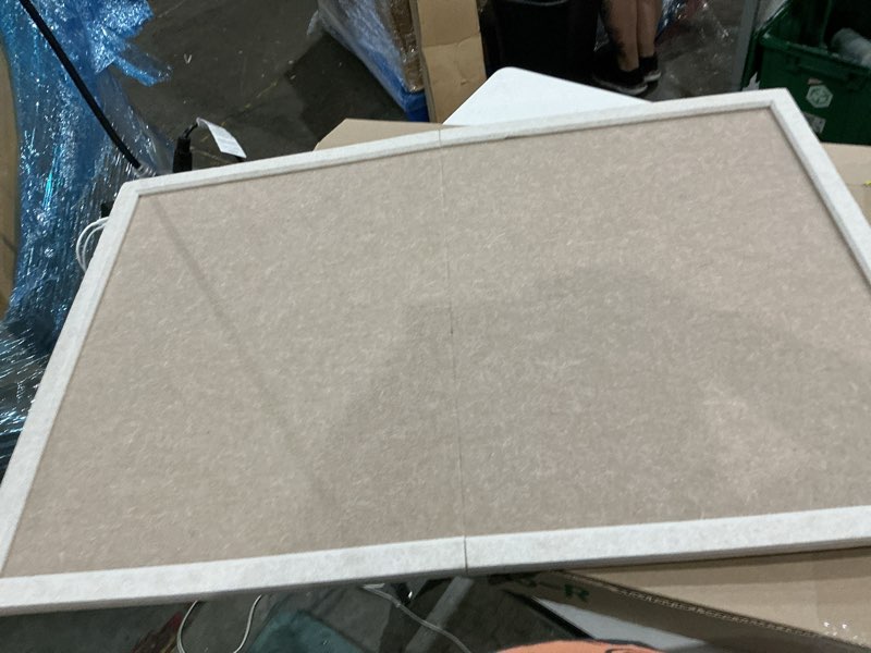 Condition photo showing As Is for fluxynara felt cork board alternative, felt bulletin board 15.7" x 11.8" oatmeal frame with 12 adhesive tabs, pin board for home office, classroom, entryway, kitchen wall decor—deep camel deep camel/oatmeal 16" x 12"
