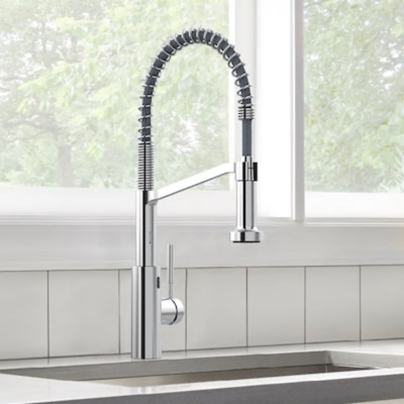 project source chrome single handle deck-mount touchless pre-rinse kitchen faucet with sprayer (includes deck plate)