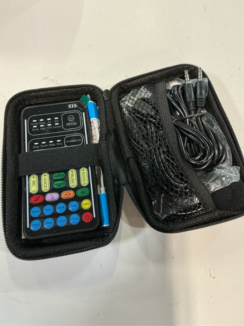 Condition photo showing As Is for portable real-time voice changer sound card set – 8 voice effects, 10 sound modes, gaming voice changer, compatible with pc, ps5, xbox, switch, android, and ios (black with box)
