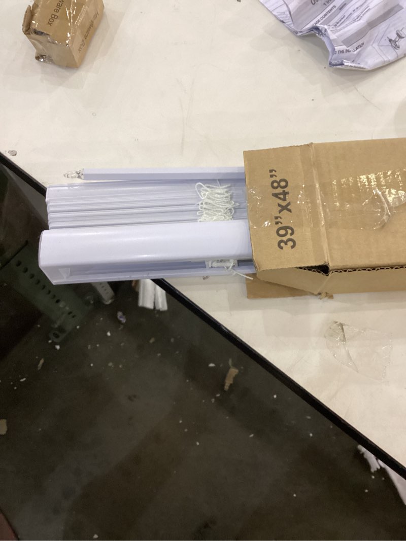 Condition photo showing Good Condition for LazBlinds Cordless White 1" Room Darkening Vinyl Mini Blinds, 39" W X 48" H Horizontal Window Blinds for Home, Cordless Shades for Indoor Windows White 39"W X 48"H