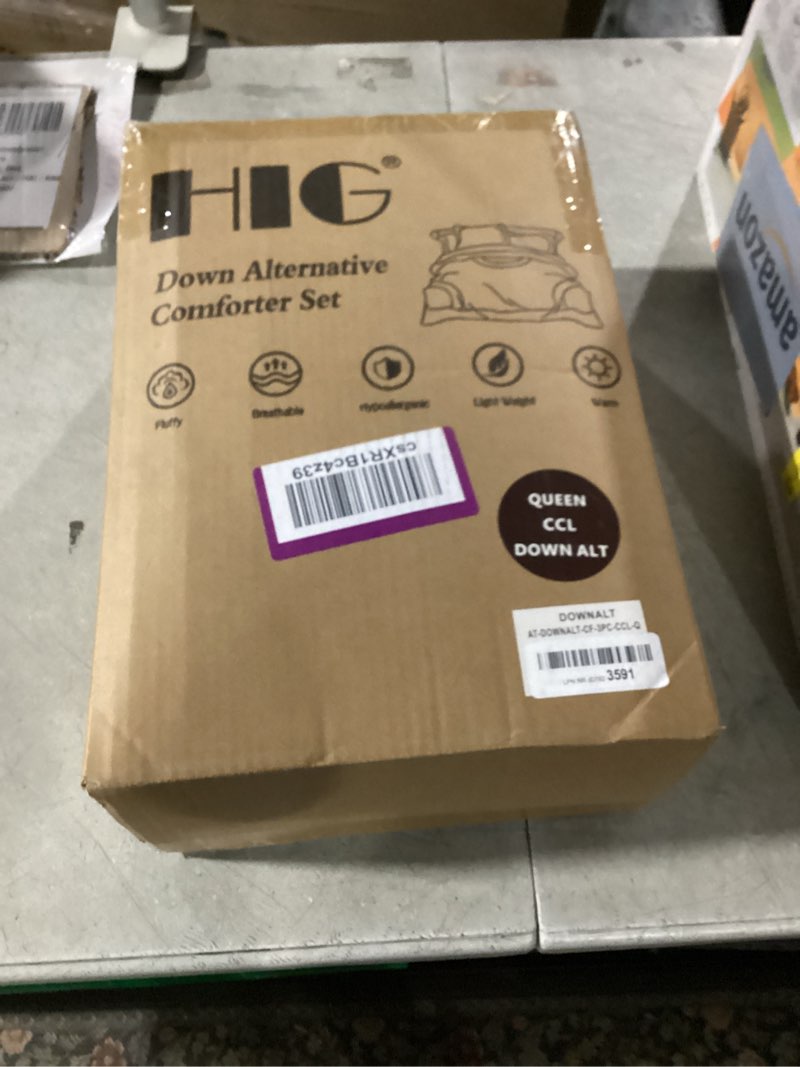 Condition photo showing New/Like New for HIG 3pc Down Alternative Comforter Set - All Season Reversible Comforter with Two Shams - Quilted Duvet Insert with Corner Tabs - Box Stitched - Super Soft, Fluffy (Full/Queen, Chocolate) Chocolate Queen