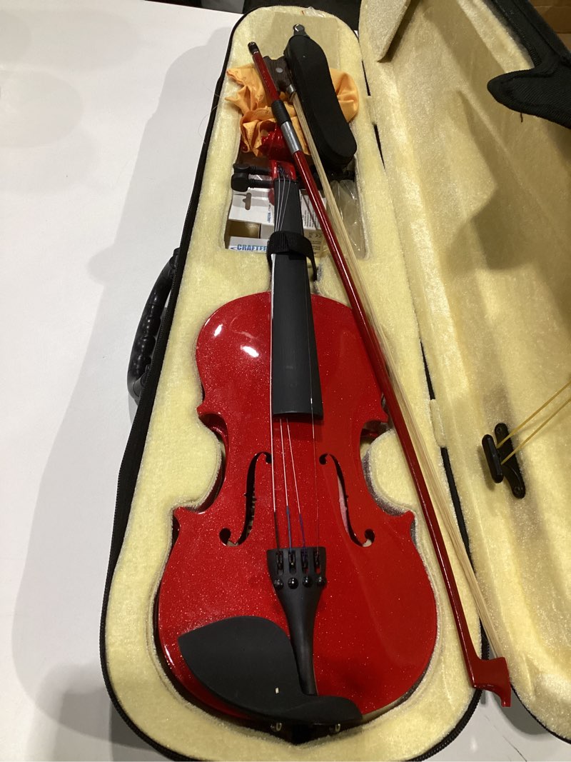 Condition photo showing As Is for 1/4 Fiddle Red Colored Premium Violin Outfit for Beginners Adults Kids With 5 Color Fingering Tape- Handcrafted Student Beginner Violin. (Red, 1/4) 1/4 Red