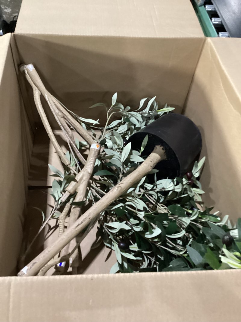 Condition photo showing Good Condition for tall faux olive tree?8ft?96in? realistic potted silk artificial olive tree? fake olive trees indoor with green leaves and big fruits for home office living room stairs patio decor. 1 8ft