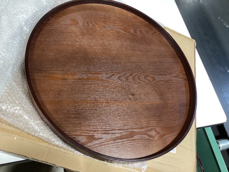 Condition photo showing New/Like New for extra large round solid wood serving tray, classic tea coffee table wooden decorative ottoman tray server for breakfast in bed snack food kitchen party bar, raised edge (23.6inch/60cm) walnut 23.6"