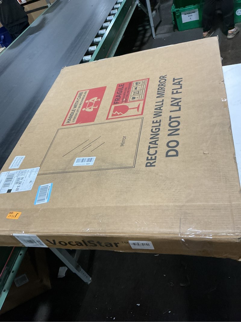 Condition photo showing Good Condition for VocalStar Black Metal Framed Bathroom Mirror for Wall, 28 x 36 Inch Square Corner Rectangle Matte Bl