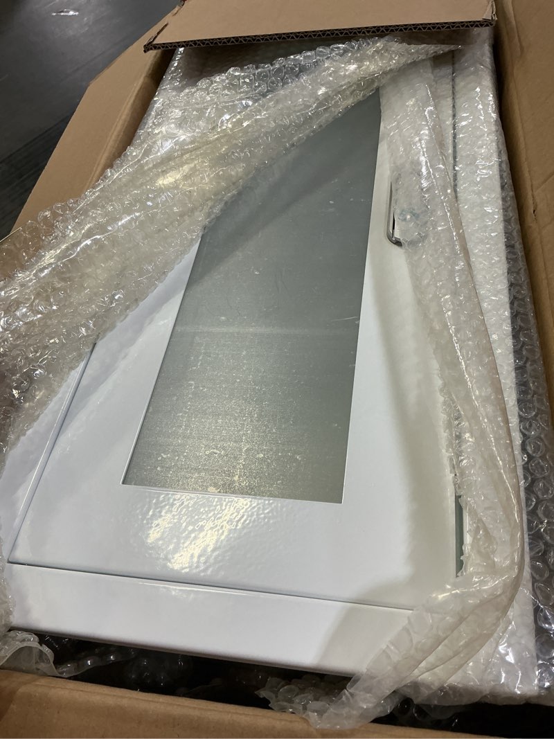 Condition photo showing Good Condition for Semi Recessed Fire Extinguisher Cabinet for 5-12 pounds Extinguisher, White Baked Enamel Steel Fire Extinguisher Mount with Lock for Indoor Outdoor, Wall Cabinet with Full Clear Acrylic Door