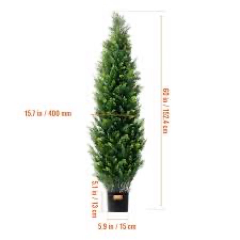 vevor artificial cedar topiary tree, 60 inch tall (2 pieces), with extra leaves & pot faux evergreen fake pine cypress trees plant, uv rated artificial greenery set for home decor indoor/outdoor  