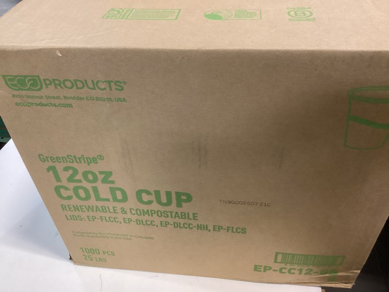 Condition photo showing New/Like New for ECO PRODUCTS Compostable Disposable World Art 12oz Large Coffee Cups, Case of 1000, Renewable Hot Paper Cup, Plant Based PLA Lining, Color Coded 1000 Count (Pack of 1)