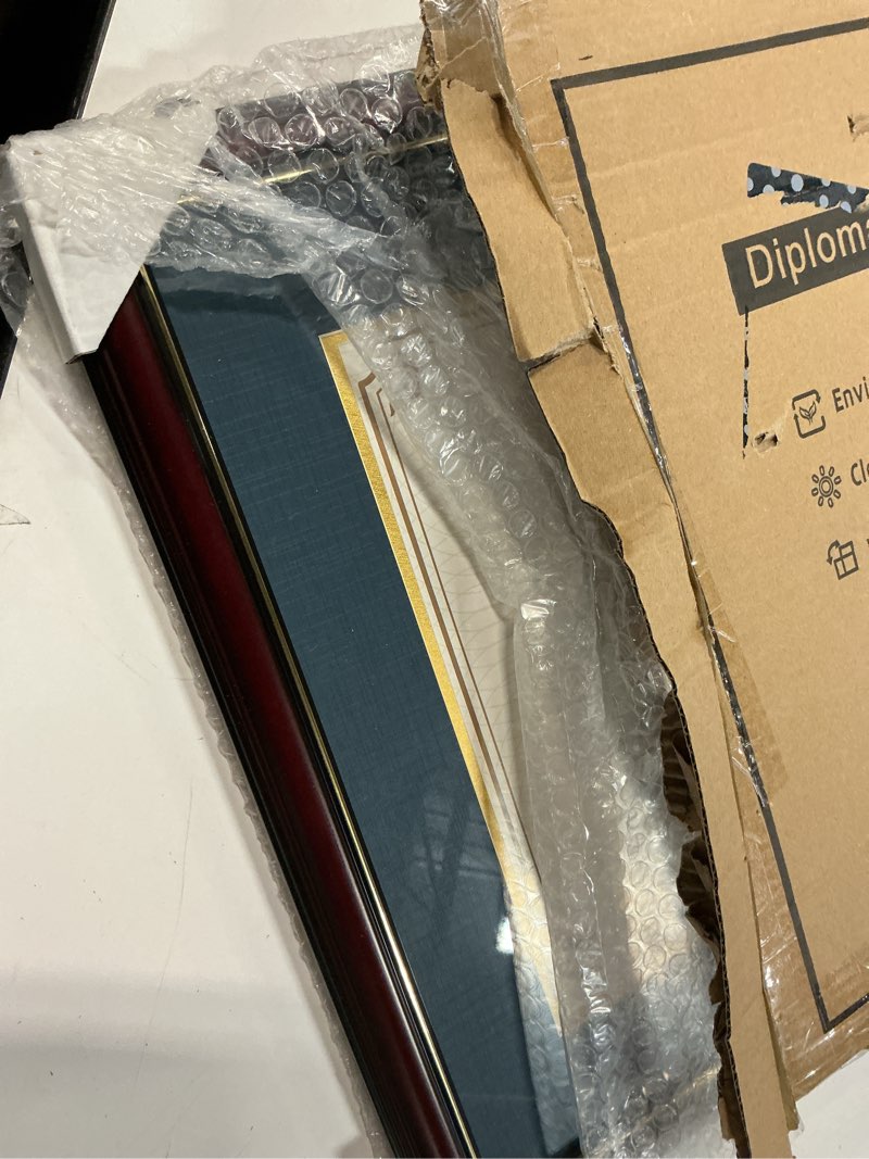 Condition photo showing New/Like New for diploma frames 11x14 with mat or 15 x 18 without mat for document/certificate/picture, includes double mat and uv protection acrylic (navy over gold double mat, 1-pack) matte cherry/navy gold mat 15*18 or 11*14 with mat