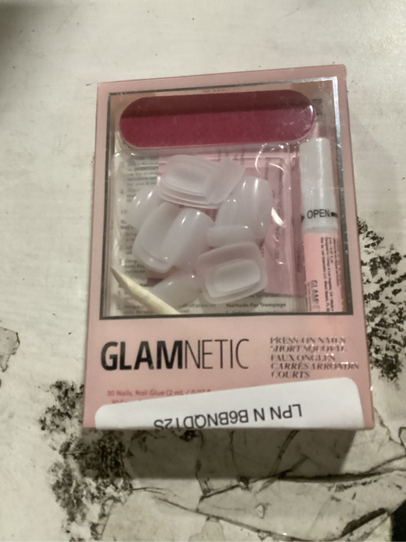 Condition photo showing New/Like New for glamnetic press on nails - short squoval fake nails, milky white nails, clean cut | 15 sizes - 30 nail kit with glue | gift for mom 6b - clean cut