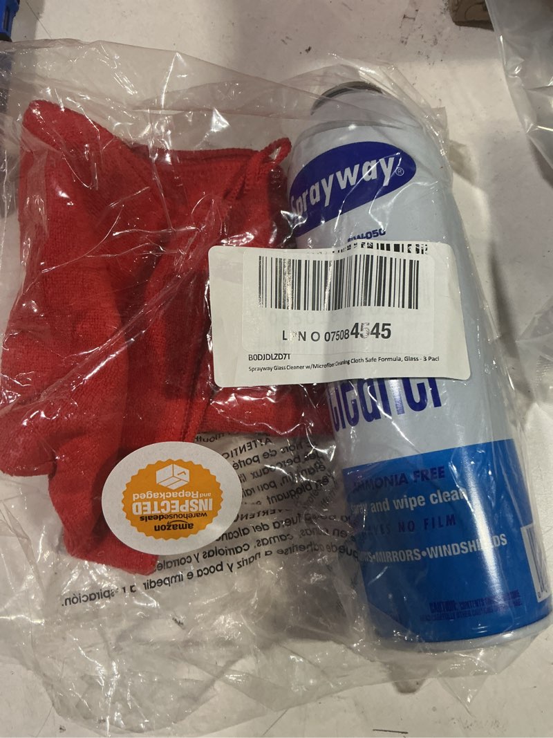 Condition photo showing Good Condition for 3 Pack Sprayway Glass Cleaner w/Microfiber Cleaning Cloth - Streak-Free Shine, Safe Formula, Multi Surface Glass, Door, Mirror & Window Cleaner Foam - 19 oz