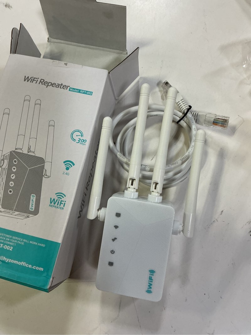 Condition photo showing Good Condition for WiFi Extender Signal Booster for Whole Home & Backyard - 10K Sq.Ft Coverage w/4 Antennas | 90% Faster Internet Booster w/Ethernet Port, Easy Setup Wireless Repeater Works with Any Router | Long Range White