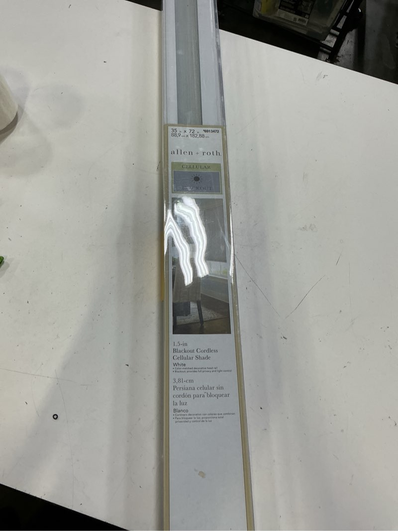 Condition photo showing Good Condition for allen + roth 35-in x 72-in white blackout cordless cellular shade