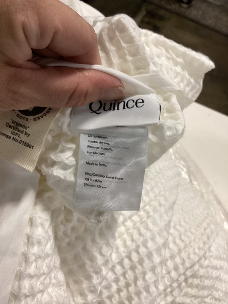 Condition photo showing As Is for organic waffle duvet cover, king/cal king, white