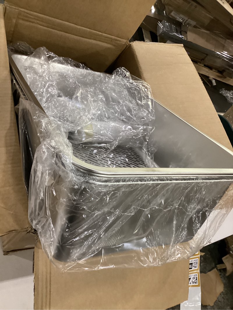 Condition photo showing New/Like New for all stainless steel sifting litter box for pine pellets,sifting cat litter box with lid,high sides metal sifter litter pan system for big cats,odor control,easy to clean m:19.7''l*13.8''w*12''h